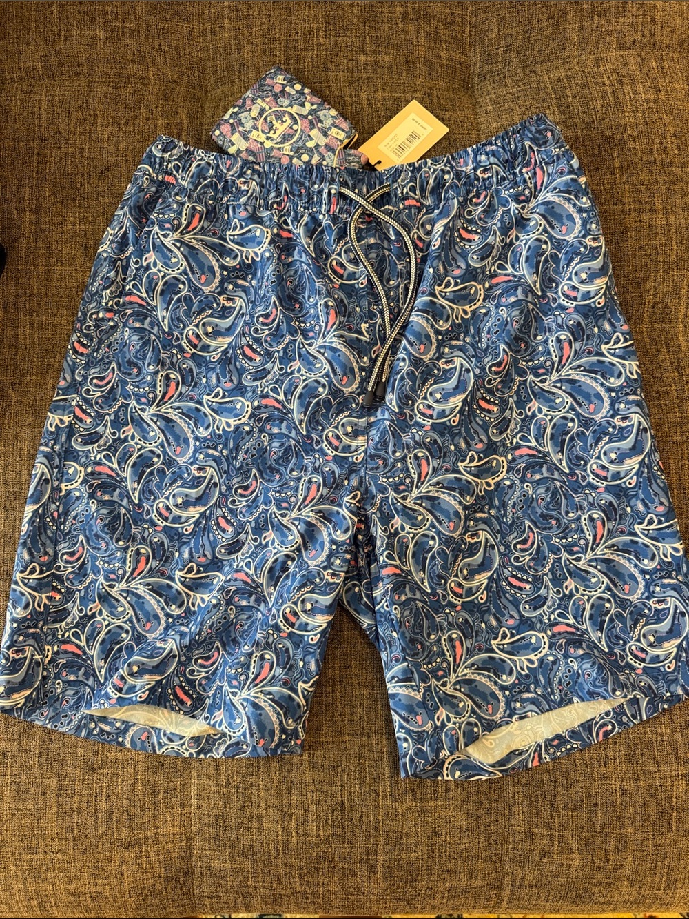 Peter Miller Paisley Print Swim Board Shorts - Blue- Sz M